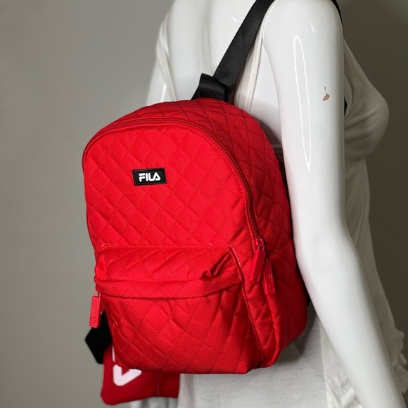 Fila Womens Backpack Red Quilt With Pouch Medium Eileen Backpack New - Picture 13 of 15